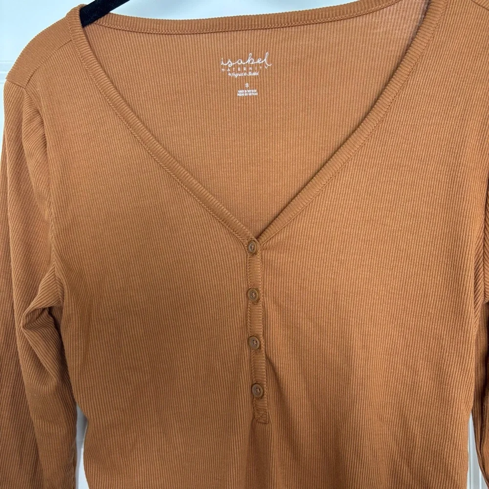 Isabel Maternity Ribbed 3/4 Sleeve Dress, Rust/Brown, Size S - Picture 3 of 4